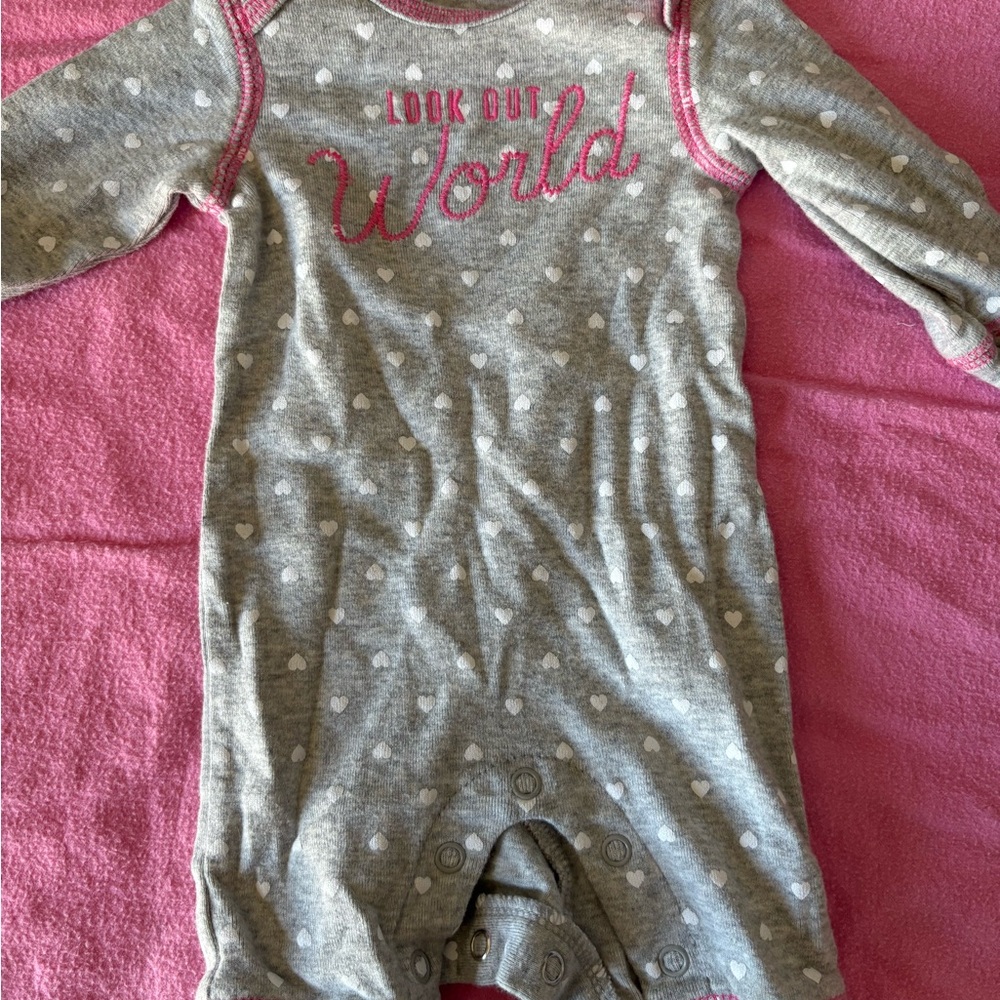 Gray Heart Print Kids One Piece